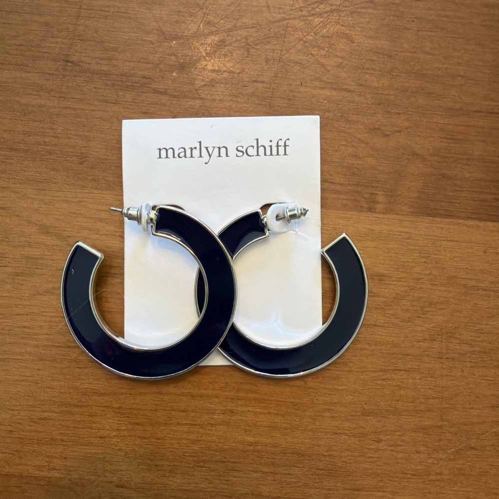 NEW‎ Marlyn Schiff Blue Silver Tone Hoop Earrings
